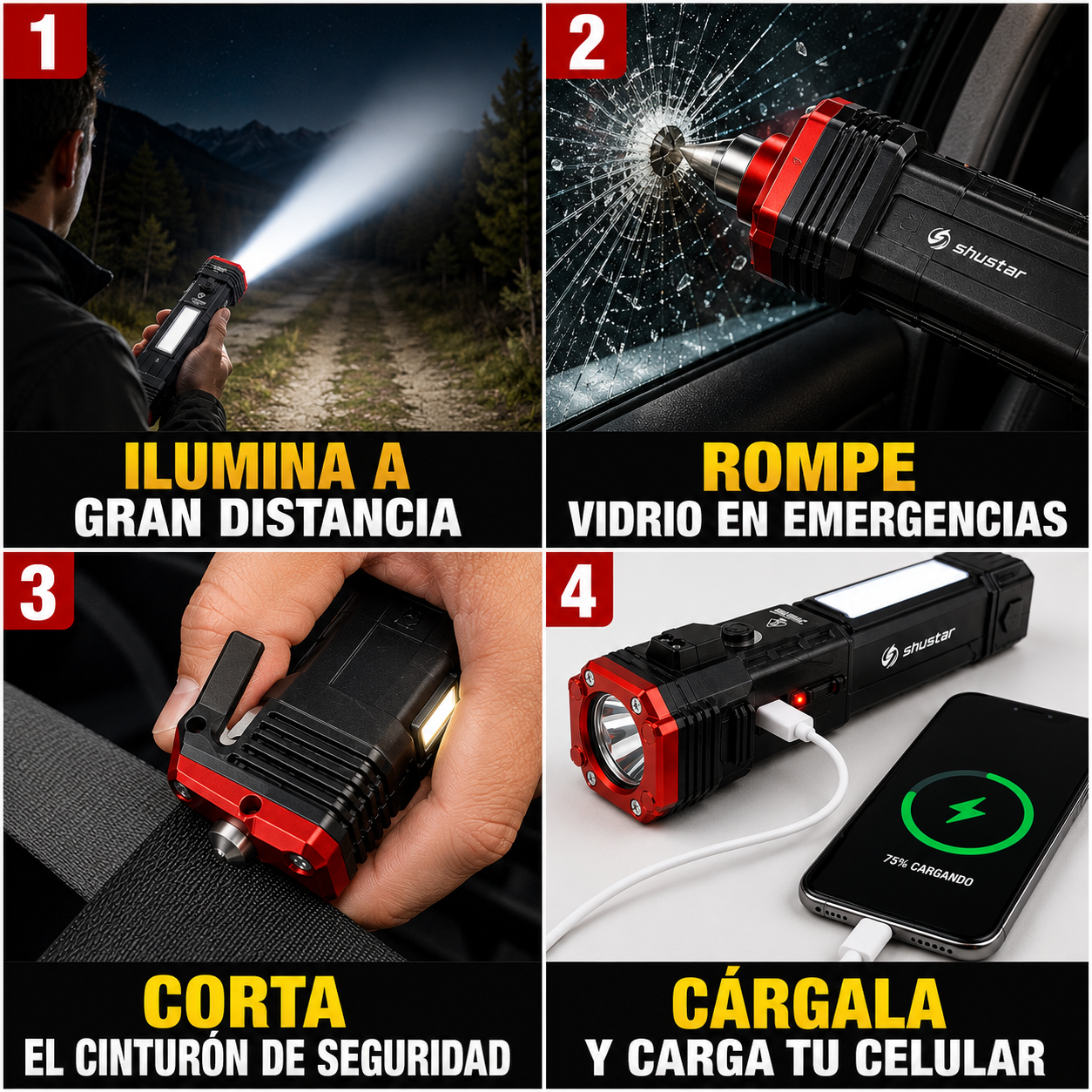 2x1 PROLIGHT 4™ Linterna de Emergencia 4 en 1